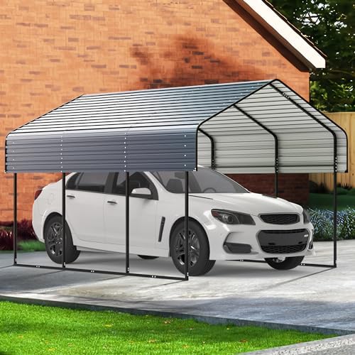 Real Relax 10'x15' Heavy Duty Metal Carport, Grey