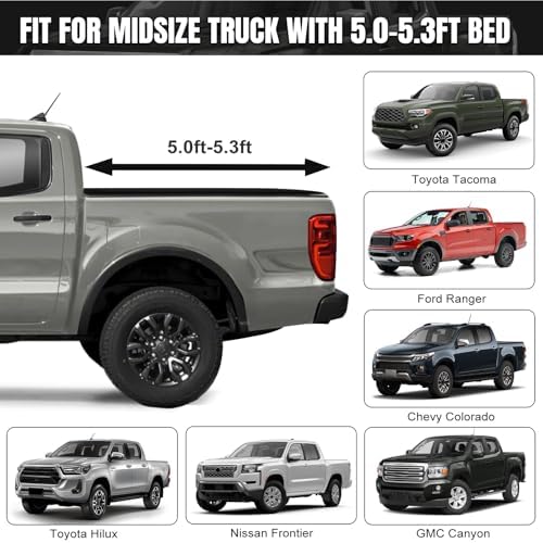 Mid-Size Truck Bed Tarp Cover for Tacoma/Ranger/Frontier 5Ft-5.3Ft Bed