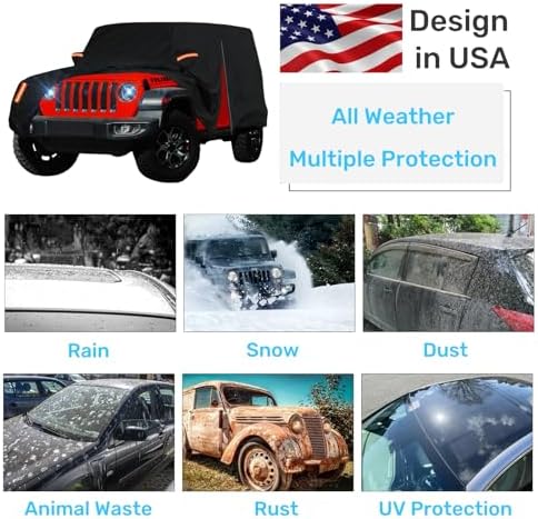 Waterproof Car Cover for Jeep Wrangler 4 Door 2006-2026 JK JL Windproof
