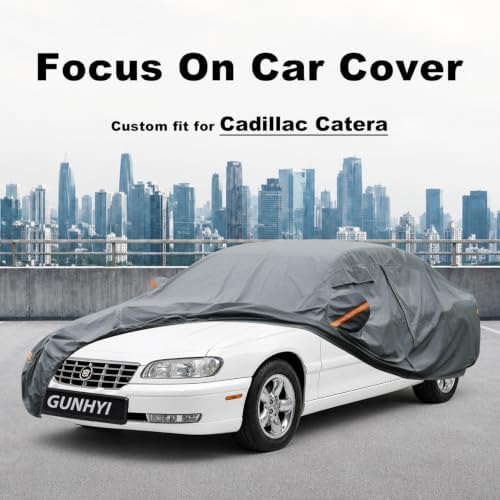 GUNHYI Premium Car Cover Custom Fit Cadillac Catera, 16 Layers Heavy Duty Car Cover Waterproof All Weather with Zipper Door for Sun Rain Snow Dust Uv Protection