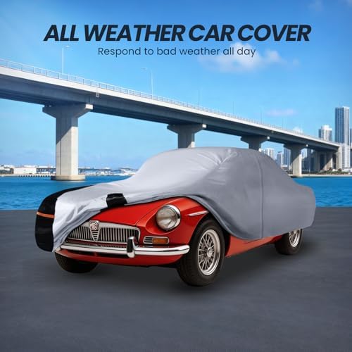 Multi-Layer Car Cover Custom Fit for MG MGB(1962-1981), 100% Waterproof All Weather for Automobiles, Gift with Towel, Heavy Duty Car Covers for Rain Sun UV Protection with Door Zipper