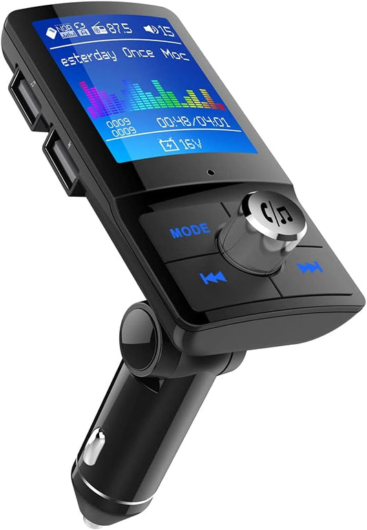Bluetooth 5.3 FM Transmitter for Car, Colorful 1.8" LCD Screen, QC3.0 PD3.0 Fast Charge, Black