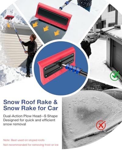 Roof Rakes for Snow Removal, 20FT Telescoping Snow Rake for House Roof, Solar Panels, Cars & RV, Snow Broom Push/Pull, Heavy Duty Aluminum Ice Scraper, No-Scratch Foam Blade, Roof Shovel Tool