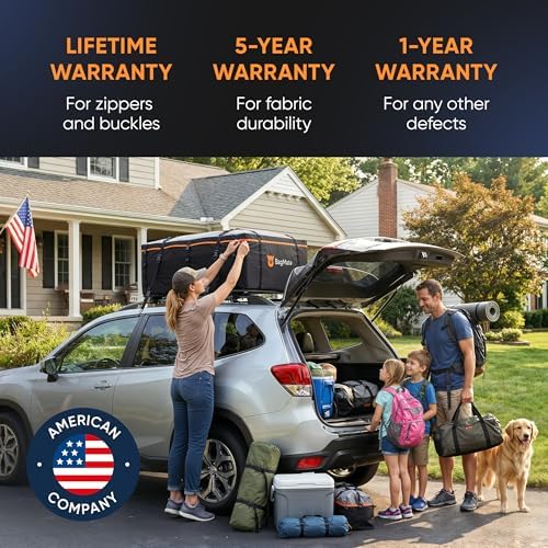 19 Cubic Feet Roof Bag – Safety Tested Heavy-Duty Waterproof Rooftop Cargo Carrier for All Cars & SUVs (with or Without Rack) – Includes Protective Mat & Storage Bag – Military-Grade 840D PVC