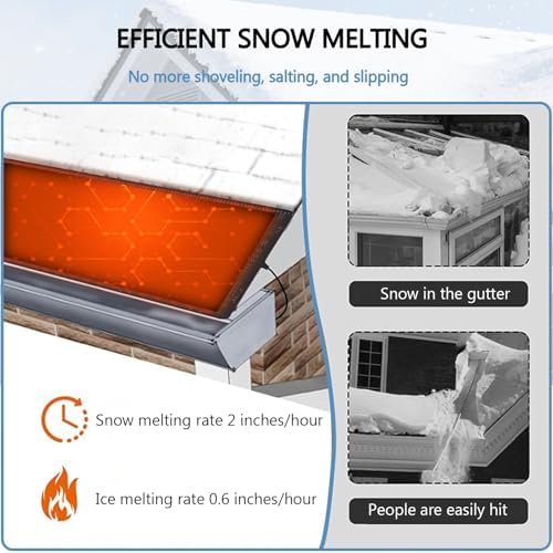 Roof & Gutter Snow De-Icing Heater, Graphene Snow Melting Mat for Roof and Gutters Ice Dam Prevention, Non-Slip Heated Outdoor Mats for Walkway Stairs Steps, Easy to Install 120V(33cm*150cm(13in*5ft))