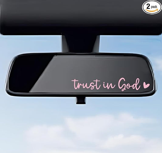 DXNQ 2 PCS Trust in God Rearview Mirror Decals, Automotive Vinyl Rear View Mirror Decorative Stickers, Waterproof Trust in God Stickers for Car Truck Laptop, Car Accessories (Pink)