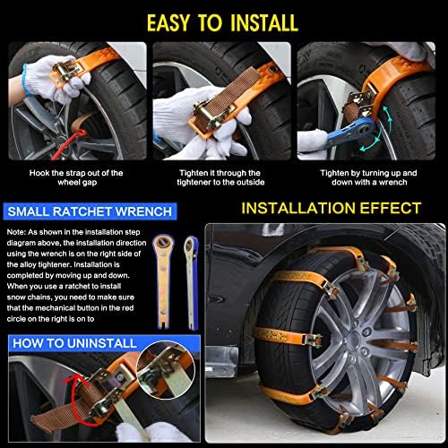 Snow Chains, Anti Slip, Non-metallic, Emergency Tire Chains Suitable for Cars, Trucks, Pickup, SUVs with Tire Width of 245-275mm(14 Pack, Yellow)