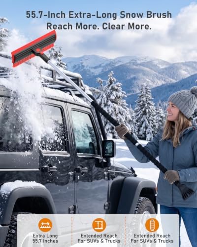 helloleiboo 55.7" Snow Brush and Ice Scrapers for Car Windshield, Red