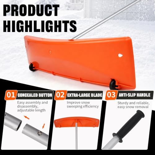 Outvita 18.4FT Snow Roof Rake, 24 in PP Plastic Blade with Wheels, Orange