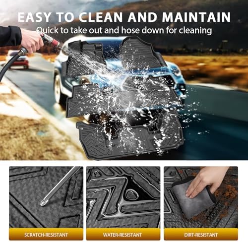 Powerty Floor Mats for Honda Pilot 2023-2026 2027, All Weather 3D TPE Anti-Slip Trunk Cargo Liner Seat Back Covers with Door Sill Guards Protectors Full Set Car Accessories