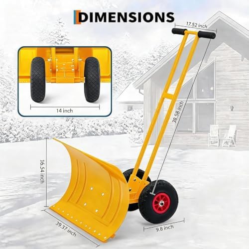 Garvee 39"W Large Adjustable Handle Wheeled Shovel for Driveway, Double Rod