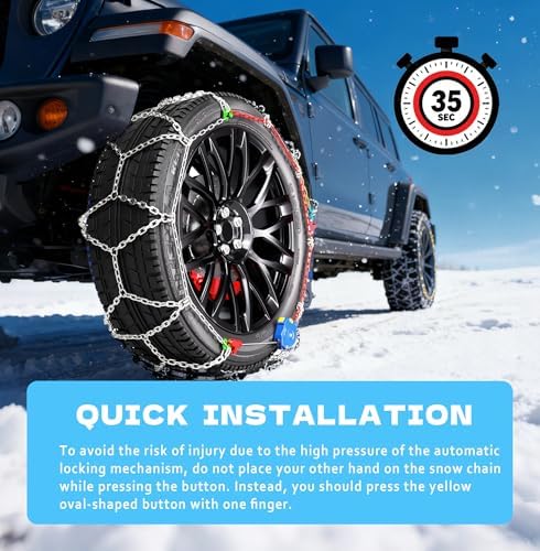 K-Musculo Snow Chains for Car Tires, Portable Reusable Universal Emergency Tire Traction Chain for Passenger Car, Auto Fixing 1 Min Quick Fit Easy Installation, Pickup Trucks and SUV Set of 2 (HYR-A)