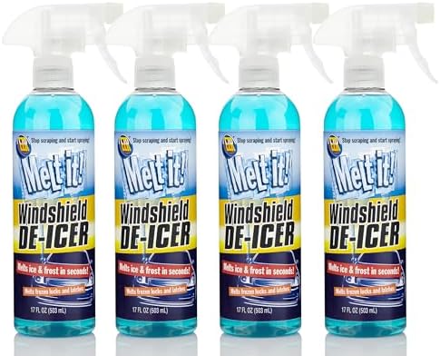 E·Z·R Melt it! Windshield De-Icer. Instantly Melts Ice & Winter Frost for Car Windshields, Windows, Mirrors, Key Locks, & Latches, Snow Melting Defrost Liquid for Car Window Cleaner, 17 Fl Oz 4-Pack