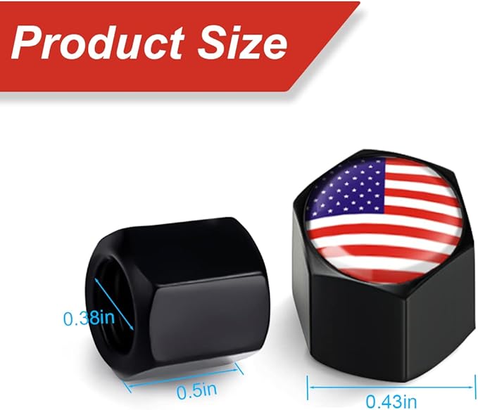 4PCS American Flag Tire Valve Stem Caps for Car, Auto Anti-Rust Airtight Rubber Valve Stem Covers, Leakproof Wheel and Tire Exterior Accessories Universal for Car, Bikes,Vehicles (Red)