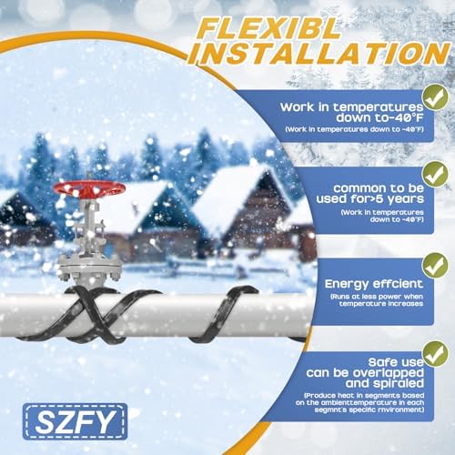 3FT~200FT Heat Tape for Water Pipes -40°F Deicing Pipe Heat Cables for Roof (30 FT)