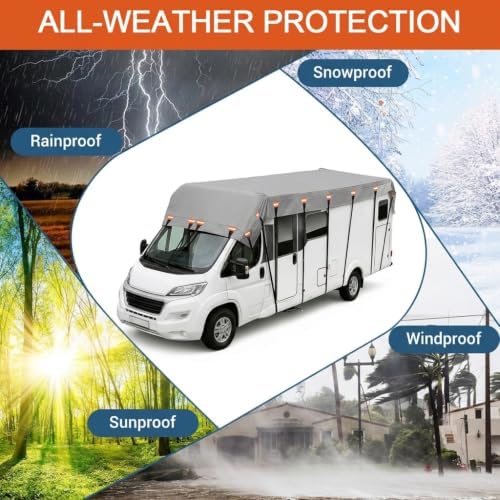 2026 Upgraded Heavy Duty RV Roof Cover,3000PA Waterproof Camper Top Cover with 16 Adjustable Buckles & 16 Reflective Reinforcement,16ft to 44ft for Travel Trailer Pop-Up Camper