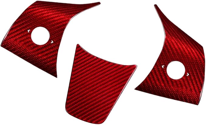 JSWAN Real Carbon Fiber Steering Wheel Panel Cover for Tesla Model 3 2017 to 2023 Model Y 2020 to 2024 Steering Wheel Button Frame Cover Accessories (Red Cover)
