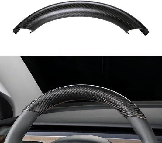 JSWAN Real Carbon Fiber Steering Wheel Cover for Tesla Model 3 2017 to 2023 Model Y 2020 to 2024 Steering Wheel Trim Cover Steering Wheel Wrap Protector Interior Accessories (Matte Black Upper Part)