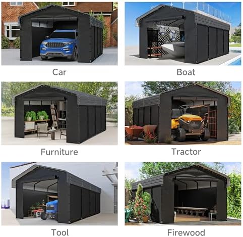 12x20FT Heavy Duty Metal Carport with Removable Sidewalls & Doors, Gray
