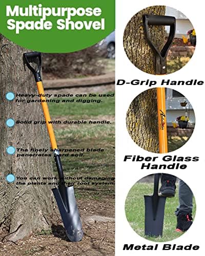 Ashman Drain Spade Shovel (1 Pack) - 48 Inches Long Handle Spade with D Handle Grip - Durable Handle with a Thick Metal Blade - Multipurpose Premium Quality Orange Shovel.