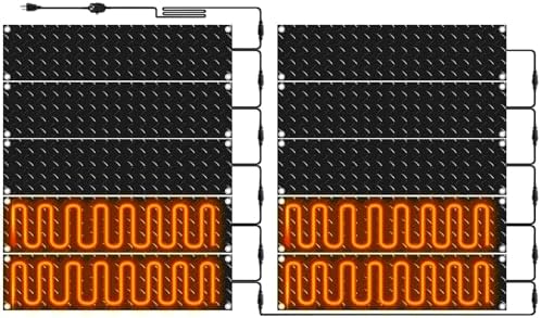 Riakrum 10 Pcs Heated Snow Melting Mats Outdoor, 10 x 30 in Winter Anti-Slip Heated Rubber Mat for Walkways Decks and Sidewalks, Electric Snow and Ice Melting Pads Connection with 9.84 ft Power Cord