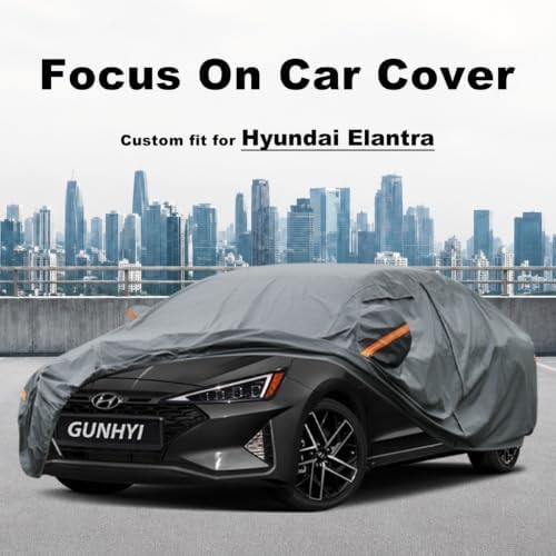 GUNHYI Premium Car Cover Custom Fit Hyundai Elantra, 16 Layers Heavy Duty Car Cover Waterproof All Weather with Zipper Door for Sun Rain Snow Dust Uv Protection