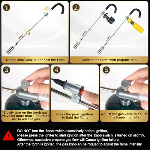GasBRUH Propane Torch Weed Burner,High Output Weed Torch Flamethrower,35" Long Arm Weed Torch Include a Rake,Fire Starter,Charcoal Starter,Heavy Duty Blow Torch for Roof, Wood,Snow (Tank Not Included)