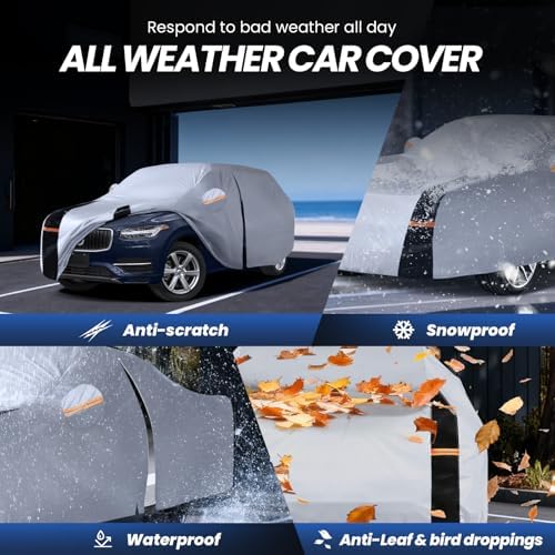 Multi-Layer Car Cover Custom Fit for Volvo XC90(2015-2026), 100% Waterproof All Weather for Automobiles, Gift with Towel, Heavy Duty Car Covers for Rain Sun UV Protection with Door Zipper