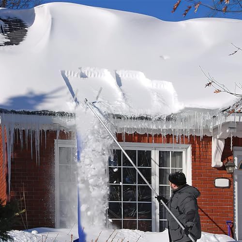 Premium 20 Feet Aluminum Snow Rake with Anti-Skid Handle & Snow Slide - Efficiently Remove Snow, Leaves, and Debris