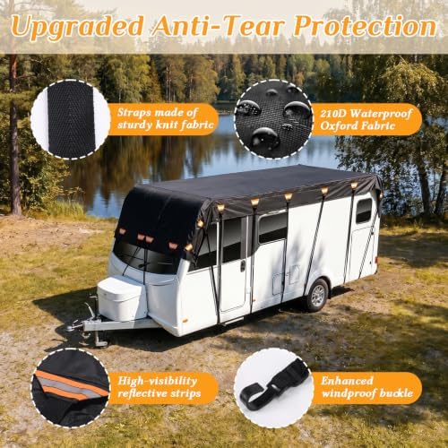 2026 Upgraded Heavy Duty RV Roof Cover,3000PA Waterproof Camper Top Cover with 16 Adjustable Buckles & 16 Reflective Reinforcement,16ft to 44ft for Travel Trailer Pop-Up Camper
