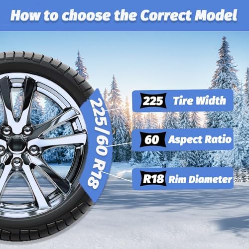 Auto Fixing Snow Chains, 2 x 12 mm, 30s Quick Installation of Tire Chains with Automatic Tensioner, Universal Emergency Tire Traction Chain for Cars, Pickups, and SUVs (HLN 140)