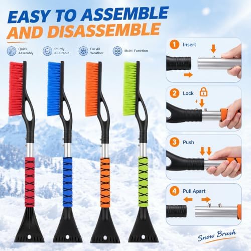 Uiifan 24 Pcs 27 Inch Snow Brush and Ice Scrapers for Car- 4 Colors