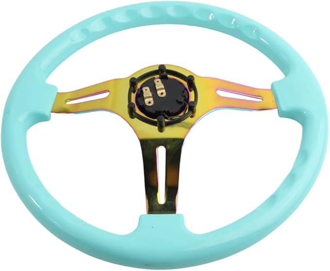 Universal Racing Steering Wheel 350mm 13.5" Deep Dish ABS Hard Classic Wood Steering Wheel with Horn Button