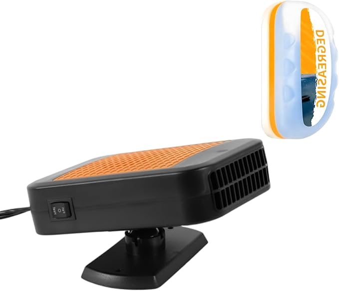 12V Portable 2-in-1 Car Heater & Cooler, 360° Rotatable Windshield Defroster with 1pc Glass Oil Film Cleaning Brush, Fast Heating/Cooling for Car & Home