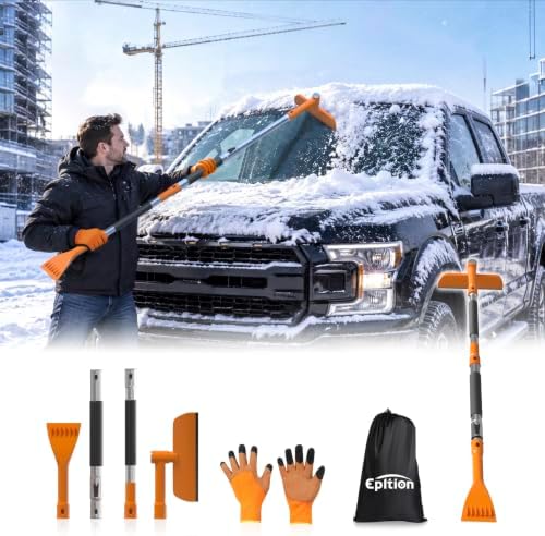 Upgraded 63" Extra Long Snow Brush with Ice Scraper for Car Windshield