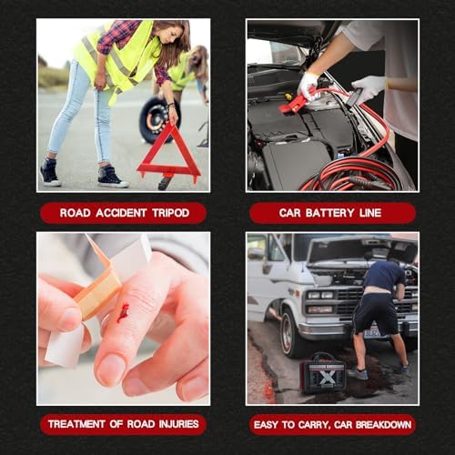 KITGO Roadside Emergency Car Kit (137Piece), with Jumper Cable, Car Safety Road Rescue Kit,Car Emergency Kit Gift for Father Women and Men,Tow Strap,Car Tool Kit (Black)