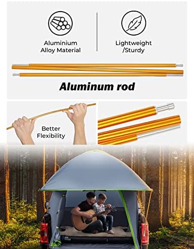 JOYTUTUS Pickup Truck Tent 5.5ft Bed Tent with Removable Awning, Waterproof PU2000mm Double Layer for 2 Person, Portable Truck Bed Tent - Green, Aluminum Pole