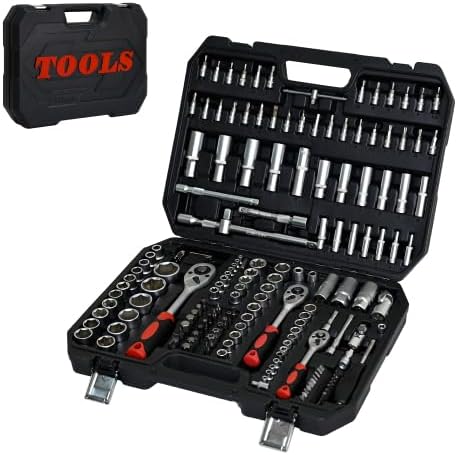 171 Piece Mechanics Tool Set, Heavy Duty Socket and Ratchet Wrench Toolbox Combo Kit, 1/4", 3/8" & 1/2" Drive Hand Tools for Auto Repair and Home Maintenance, Gifts for Men，Black