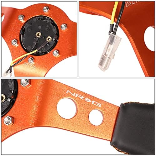 NRG Innovations NRG-RST-006OR Reinforced Steering Wheel 350MM Sport Steering Wheel, Black Leather Orange Center Mark with Orange Stitching and Orange Center Spoke