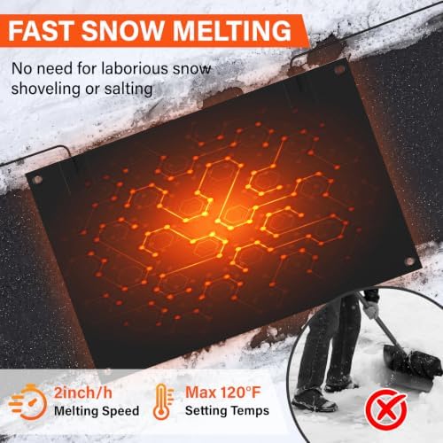 24 x 36 in Heated Snow Melting Mats,No-Slip Rubber Heated Outdoor Mats