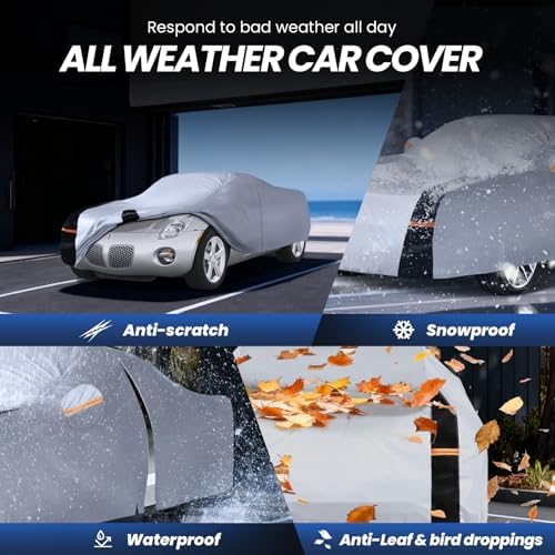 Multi-Layer Car Cover Custom Fit for Pontiac Solstice(2005-2009), 100% Waterproof All Weather for Automobiles, Gift with Towel, Heavy Duty Car Covers for Rain Sun UV Protection with Door Zipper