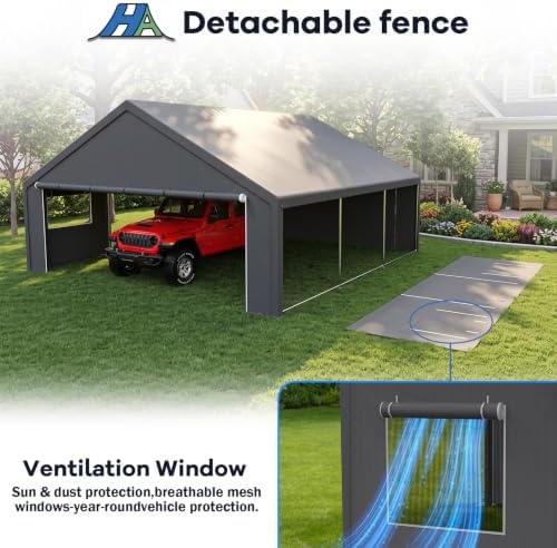 20x20 Heavy Duty Carport, Large 2 Car Ports, Grey
