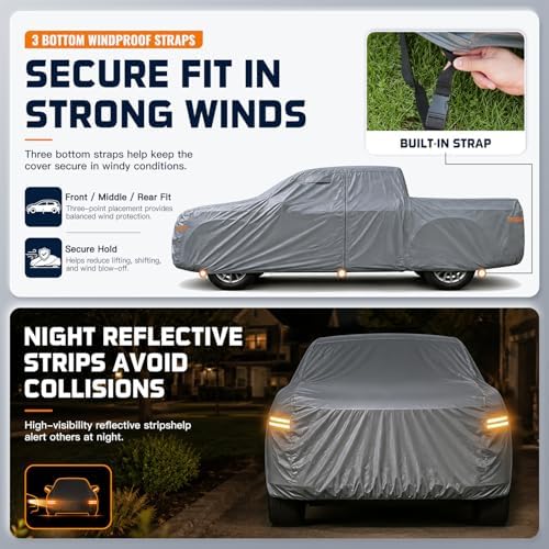 Truck Cover Waterproof All-Weather,Outdoor Full Exterior Pickup Covers Custom Fit for Ford Toyota Tacoma,F100 150,Nissan Frontier,Chevy C10,RAM 1500,GMC Canyon etc Size T2(See Size Chart)