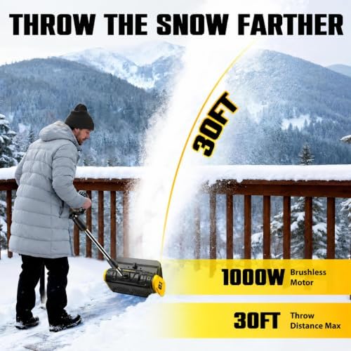 Litekon 40V Brushless Cordless Snow Shovel, 13-Inch Electric Snow Blower with 2X 4.0Ah Batteries Snow Removal with 30FT Throw Distance for Patio, Deck, Driveway,Yellow