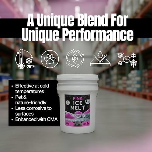 Peach Country Pink Ice Melt Pet Friendlier Eco-Friendly De-Icer, Fast-Acting Granules for Driveways, Walkways & Entryways, 20 lb Pail