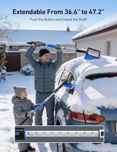 AstroAI 47" Extendable 3-in-1 Snow Brush & Ice Scrapers for Car Windshield (Pack of 2)