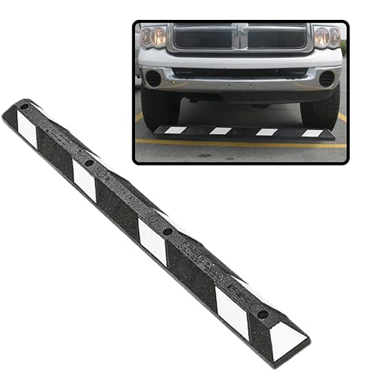 Checkers Park-It® 6 Foot Long 100% Recycled Rubber Parking Stop, 6' x 6" x 4", Parking Lot Curb Wheel Stopper, Highly Visible Black/White, GNRS1620WH