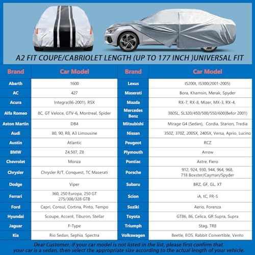 Waterproof Sport/Coupe/Cabriolet Car Cover .See Size Chart.Size A2