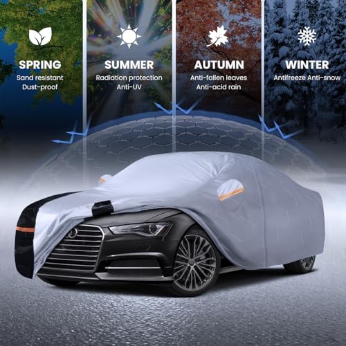 Multi-Layer Car Cover Custom Fit for Audi A6(2004-2026), 100% Waterproof All Weather for Automobiles, Gift with Towel, Heavy Duty Car Covers for Rain Sun UV Protection with Door Zipper