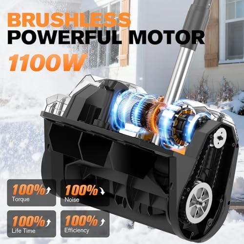 Brushless Cordless Snow Shovel 12", 20V 2X 4.0AH Batteries Snow Blower, 20FT Snow Throws, 6" Deep, Powerful Electric Snow Removal with Adjustable 90° Directional Plate &Handle for Driveway